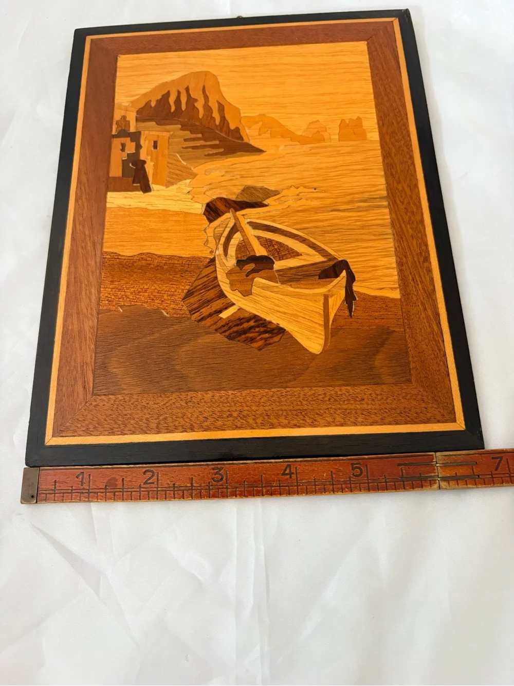 Wood Inlay Coastal Boat Wall Art - Natural Wood Color
